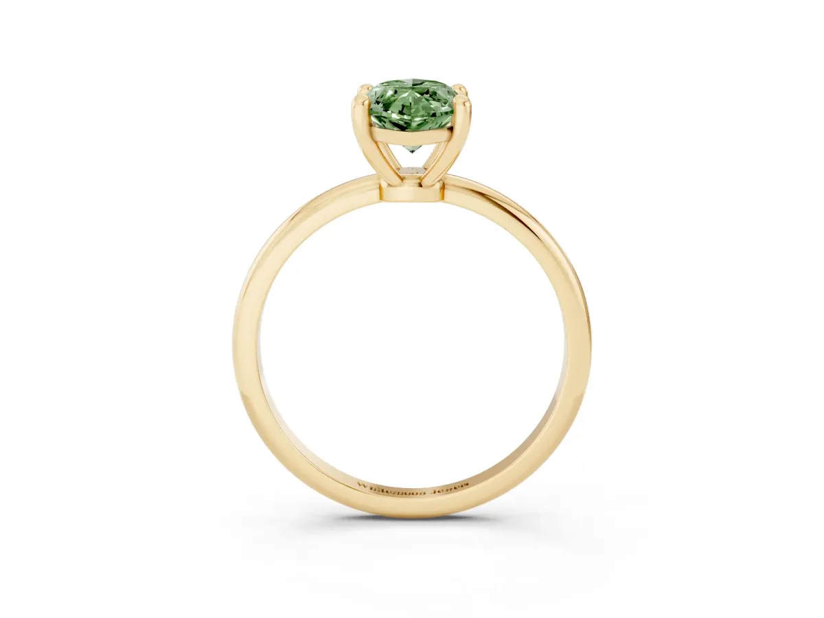 Fancy Green Marquise Cut Solitaire Diamond Ring with 4-Prong Setting on a Classic Band Yellow gold