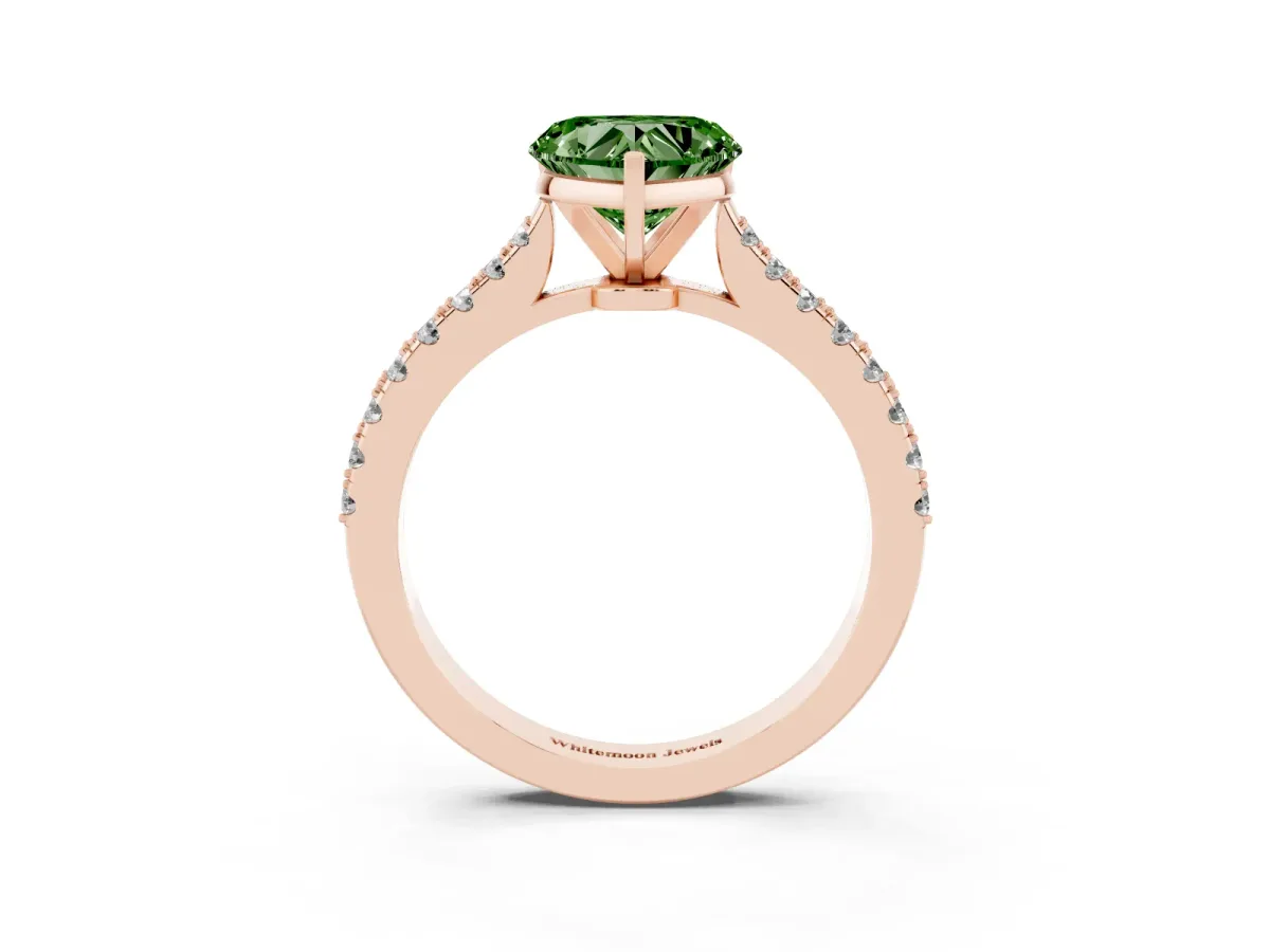 Fancy Green Heart Cut Cut Solitaire Diamond Engagement Ring with Pave Band and Four-Prong Setting Rose gold