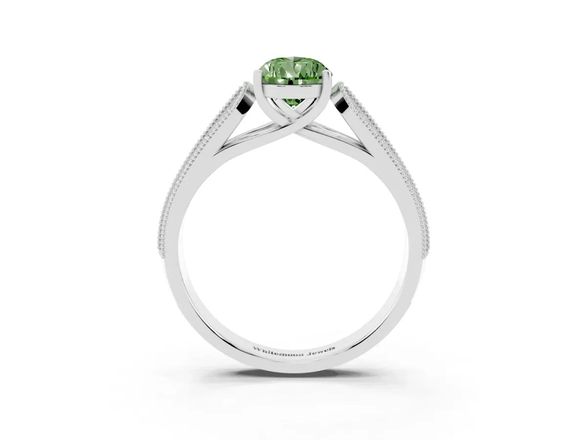 Fancy Green Pear Cut Cut Pave Split Shank Engagement Ring with Four-Prong Setting Silver