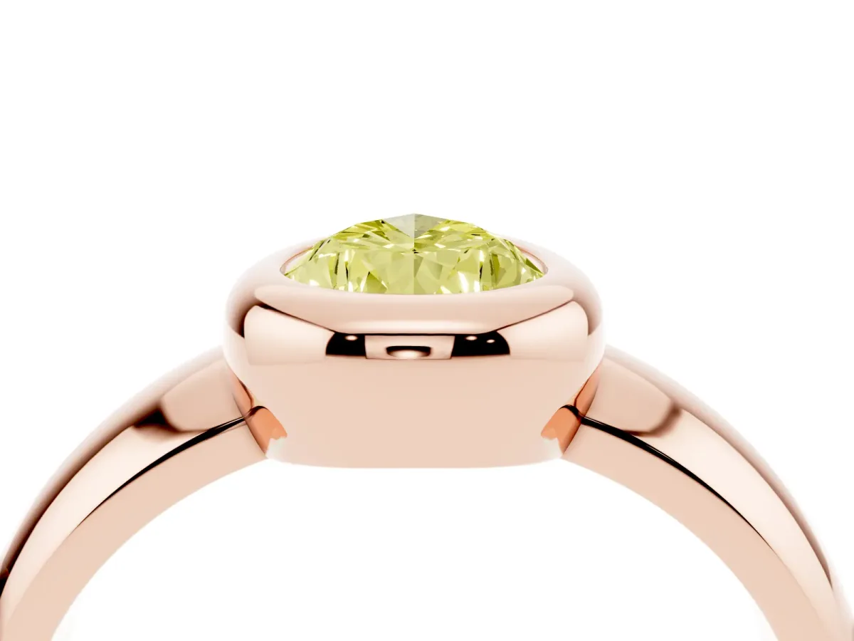 Fancy Yellow Bezel Set Pear Cut Solitaire Ring with Wide Band Rose gold
