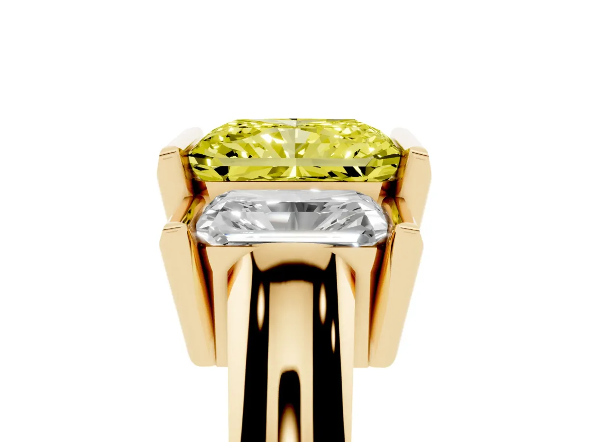 Fancy Yellow Three Stone Radiant Cut Cut Channel Set Diamond Ring Yellow gold