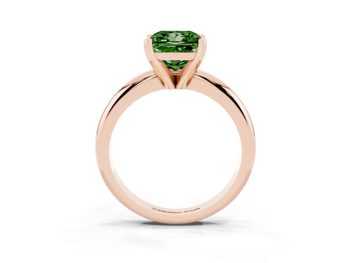 Fancy Green Princess Cut Diamond Solitaire Engagement Ring with Round Band and Four-Prong Setting Rose gold