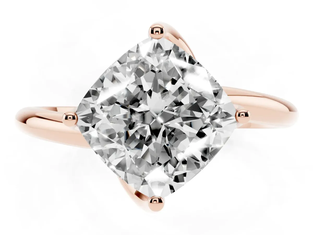 Cushion Cut Diamond Solitaire Engagement Ring with Four-Prong Setting and Classic Band Rose gold