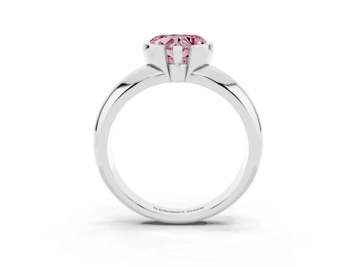 Fancy Pink Heart Cut Solitaire Tension Set Diamond Ring with Wide Band White gold