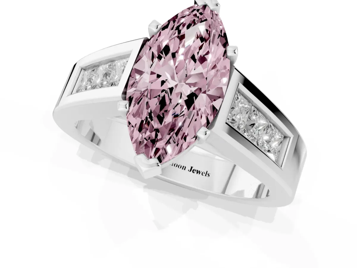 Fancy Pink Marquise Cut Cut Channel Set Solitaire Ring with Four-Prong Setting Silver