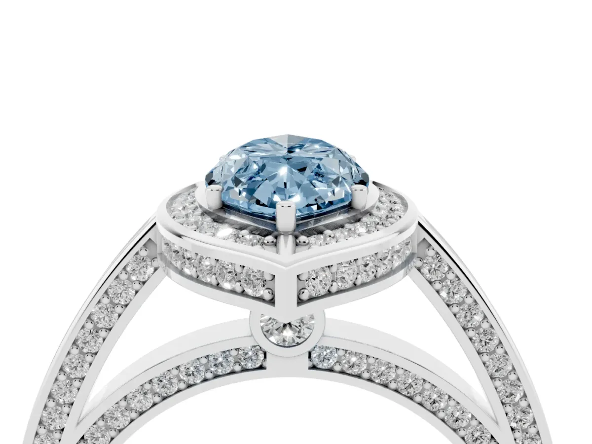Fancy Blue Marquise Cut Cut Halo Pave Split Shank Prong Setting Ring Silver