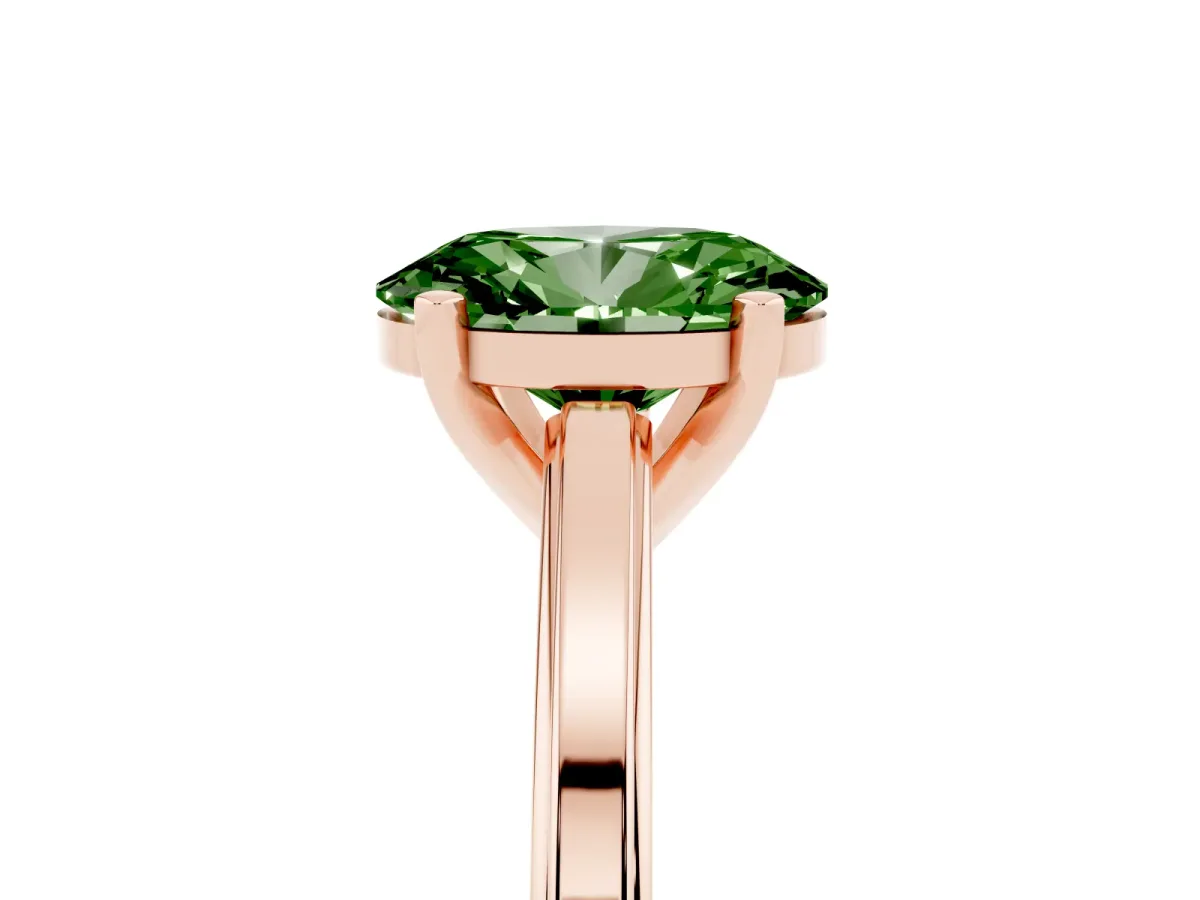Fancy Green Oval Cut Solitaire Diamond Ring with Four-Prong Setting and Classic Band Rose gold