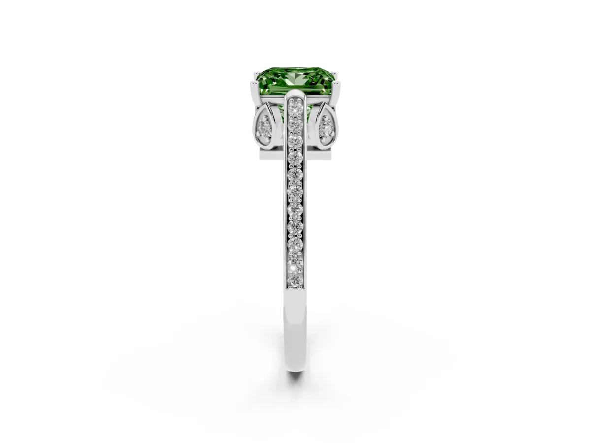 Fancy Green Princess Cut Cut Cathedral Pave Diamond Engagement Ring with Six-Prong Setting Silver
