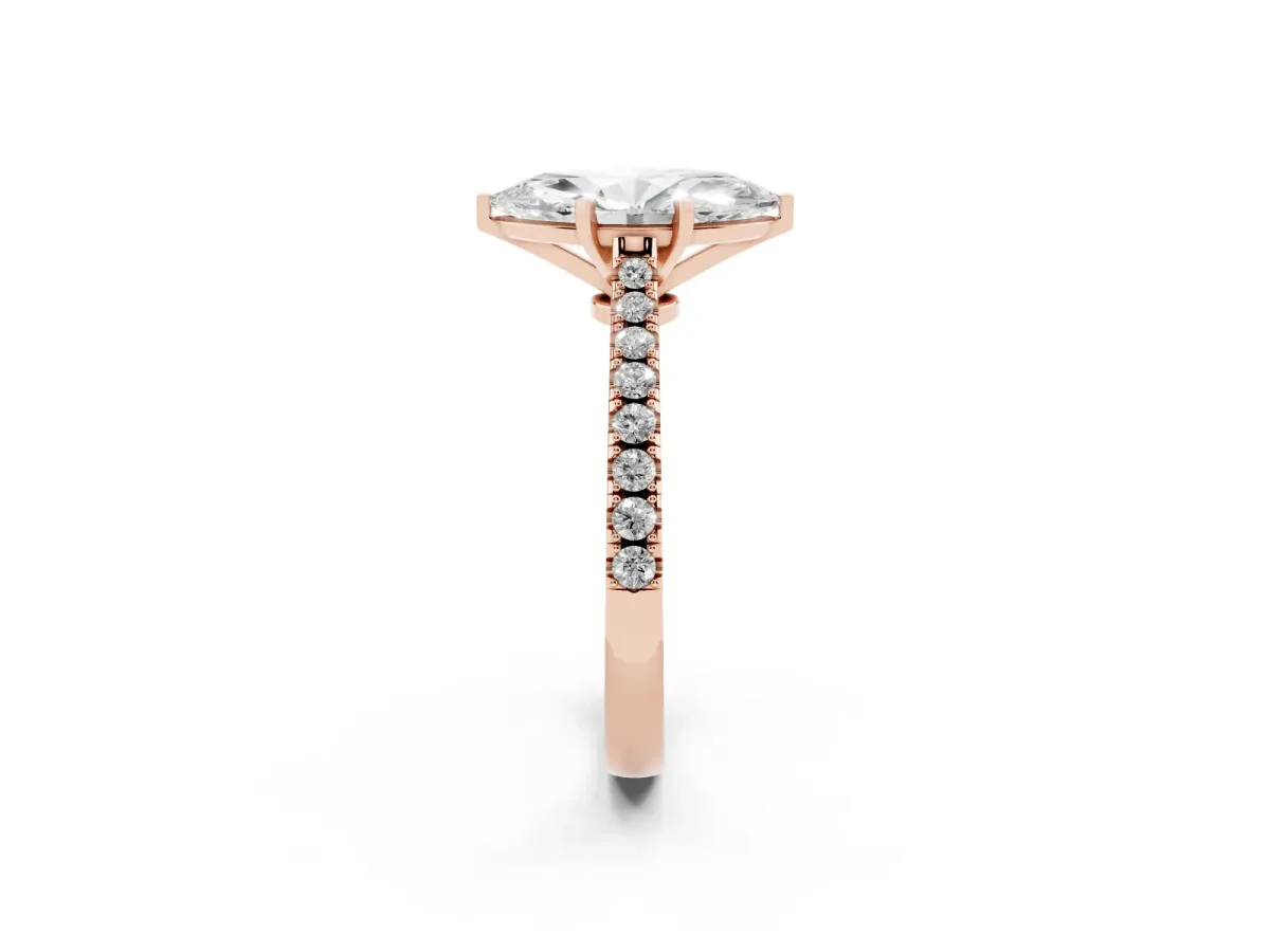 Marquise Cut Cut Solitaire Diamond Engagement Ring with Pave Band and Four-Prong Setting Rose gold