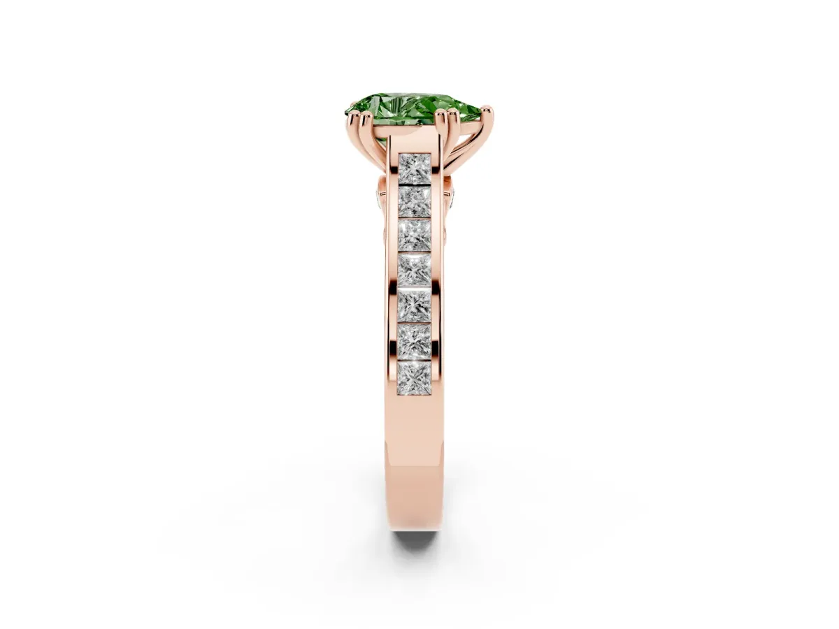 Fancy Green Pear Cut Cut Channel Set Solitaire Engagement Ring with Prong Setting Rose gold