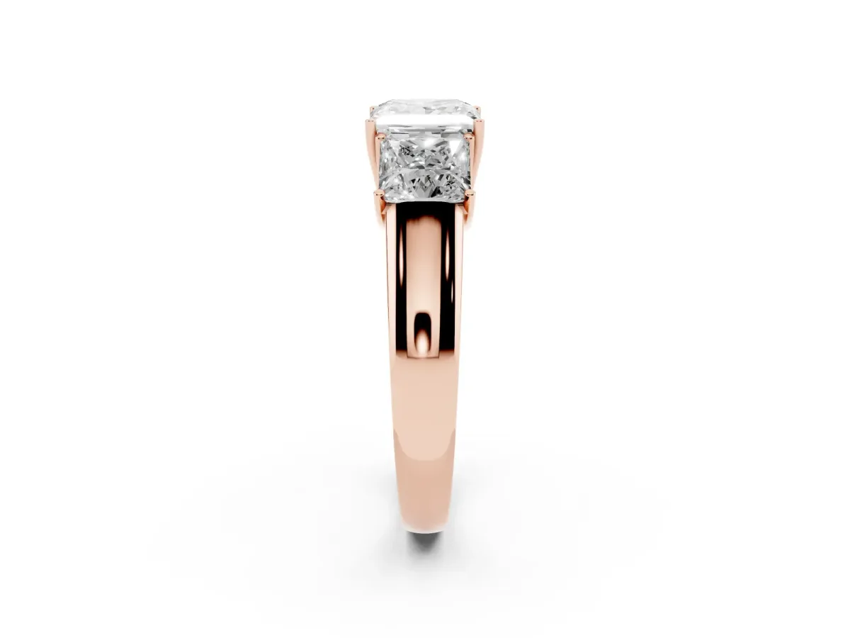 Three-Stone Princess Cut Cut Diamond Ring with Prong Setting and Classic Band Rose gold