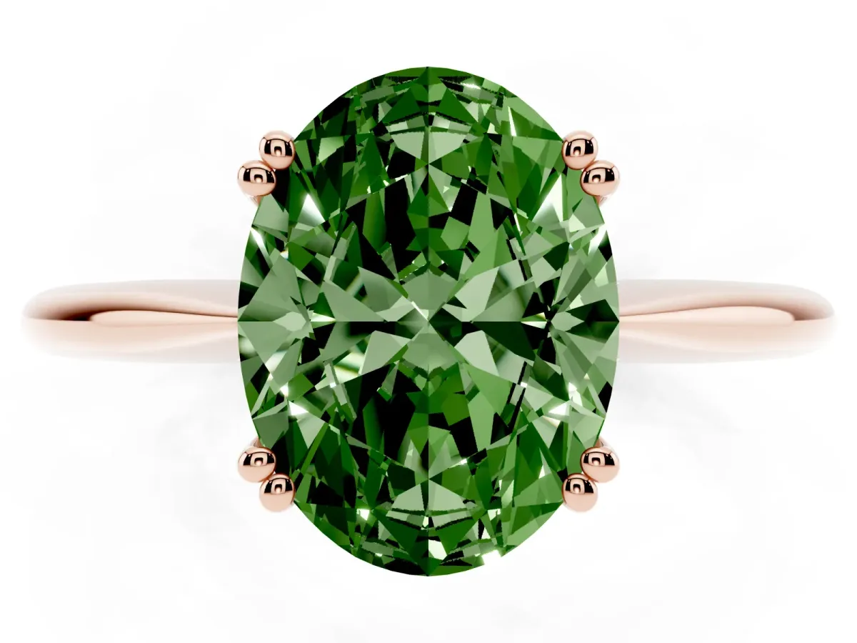 Fancy Green Oval Cut Solitaire Diamond Ring with Six-Prong Setting and Classic Band Rose gold
