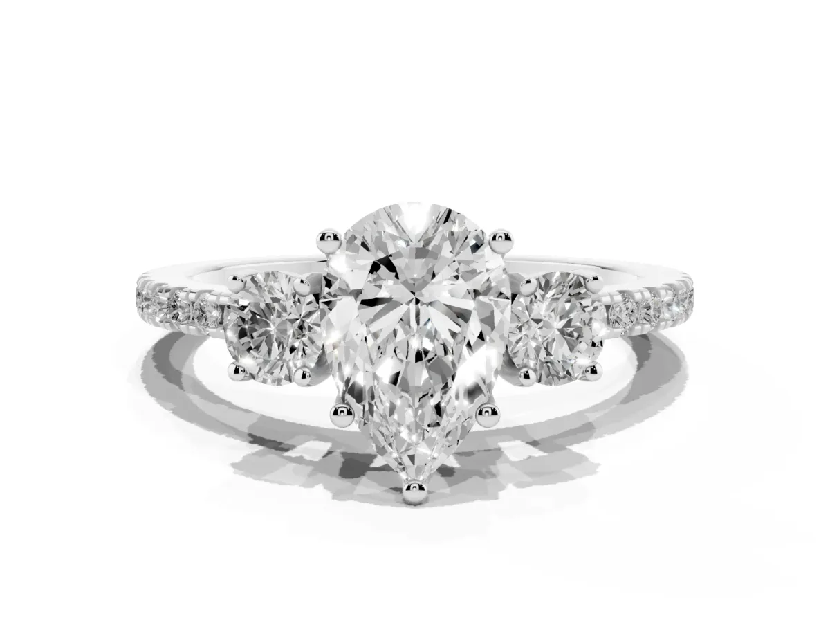 Three-Stone Pear Cut Cut Diamond Pavé Band with Prong Setting Platinum