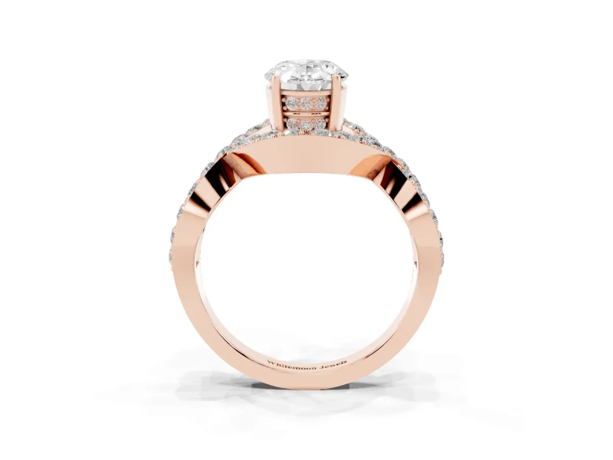 Oval Cut Solitaire Twist Band Pavé Diamond Engagement Ring Rose gold