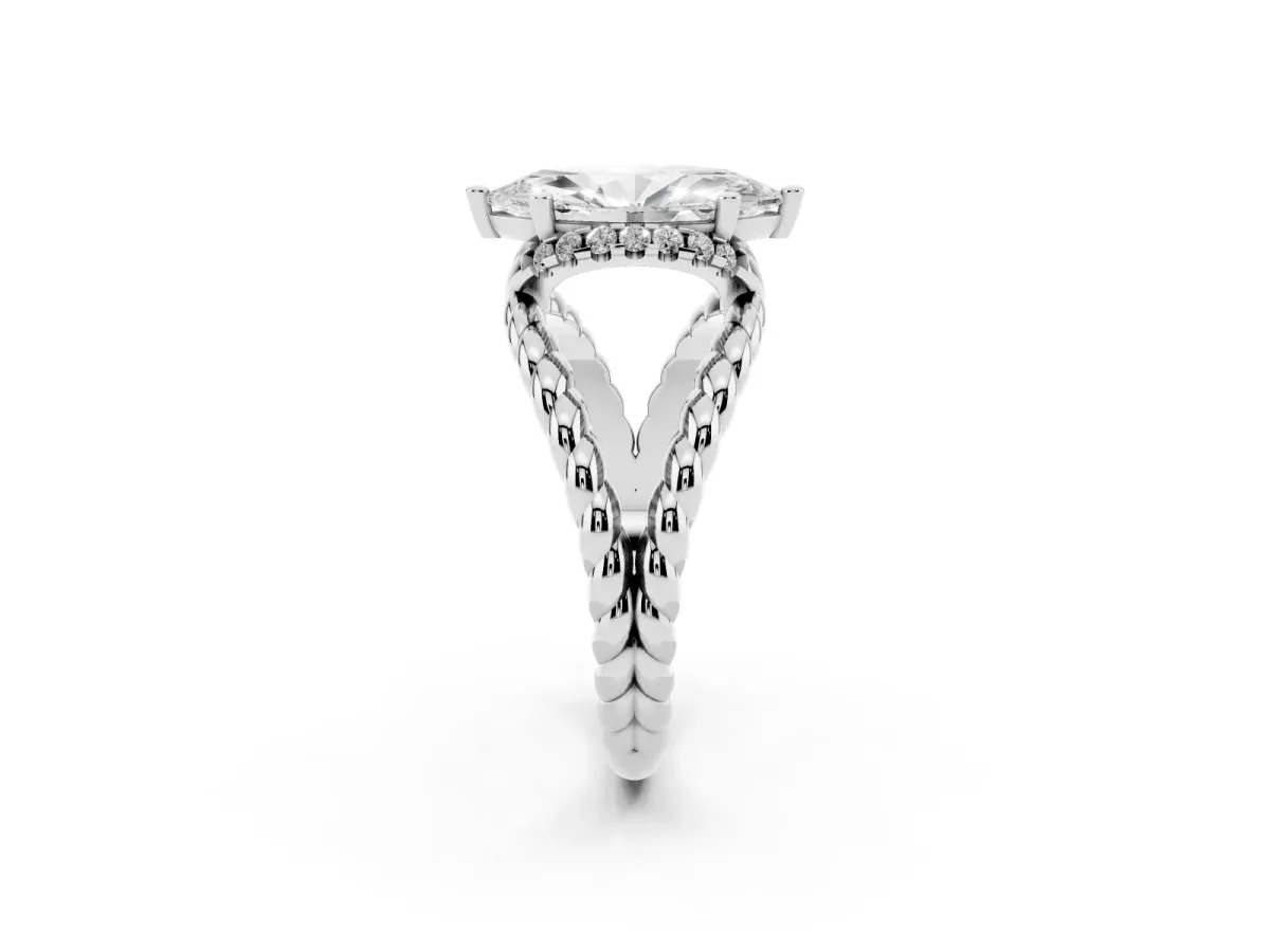 Marquise Cut Halo Twisted Band Four-Prong Ring Silver