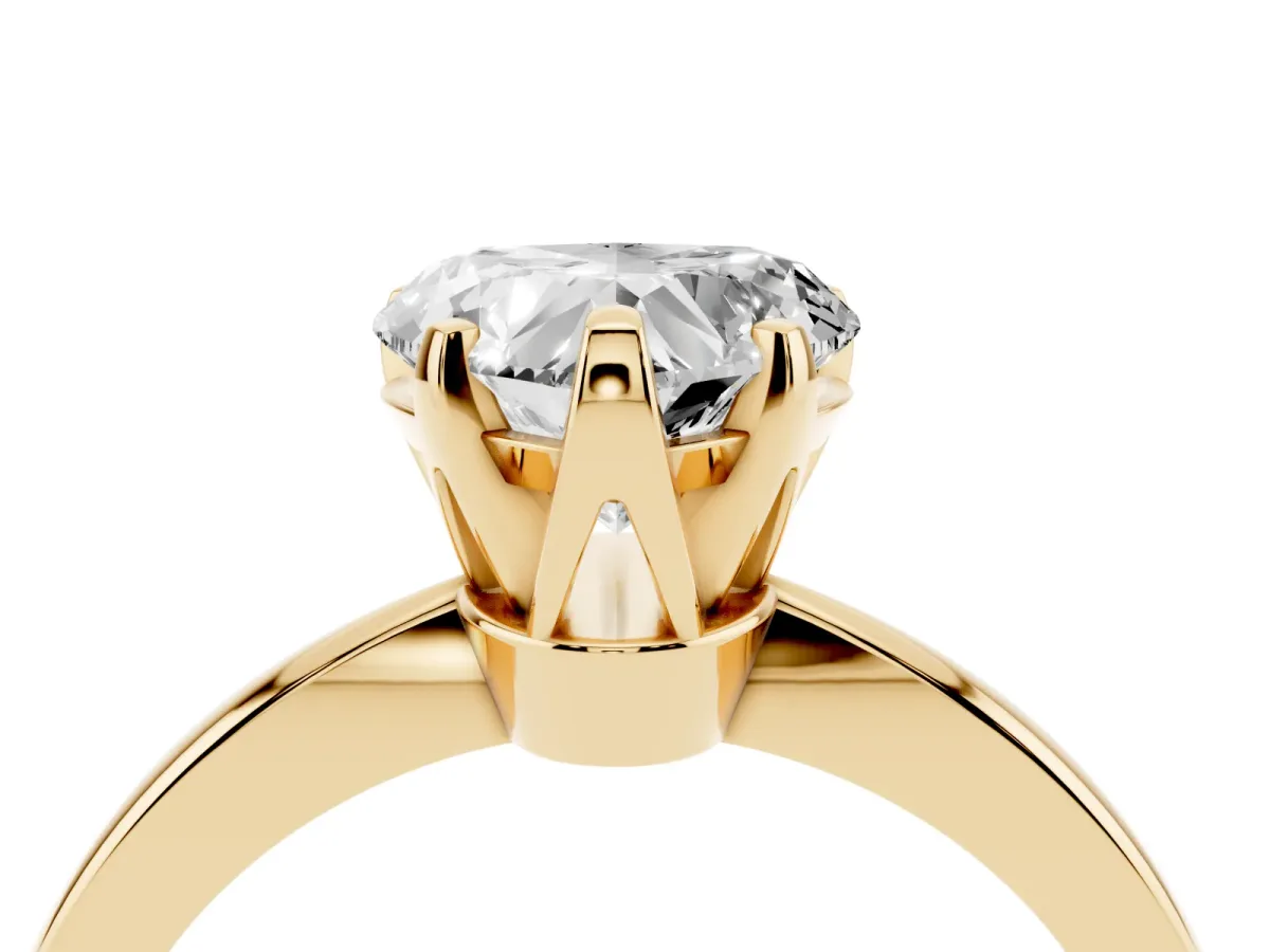 Heart Cut Solitaire Engagement Ring with Six-Prong Setting and Tapered Band Yellow gold