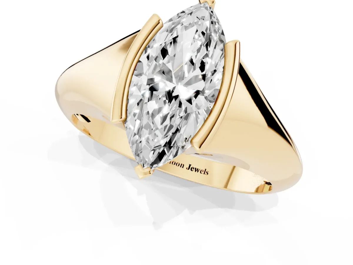 Marquise Cut Solitaire Tension Set Diamond Ring Yellow gold
