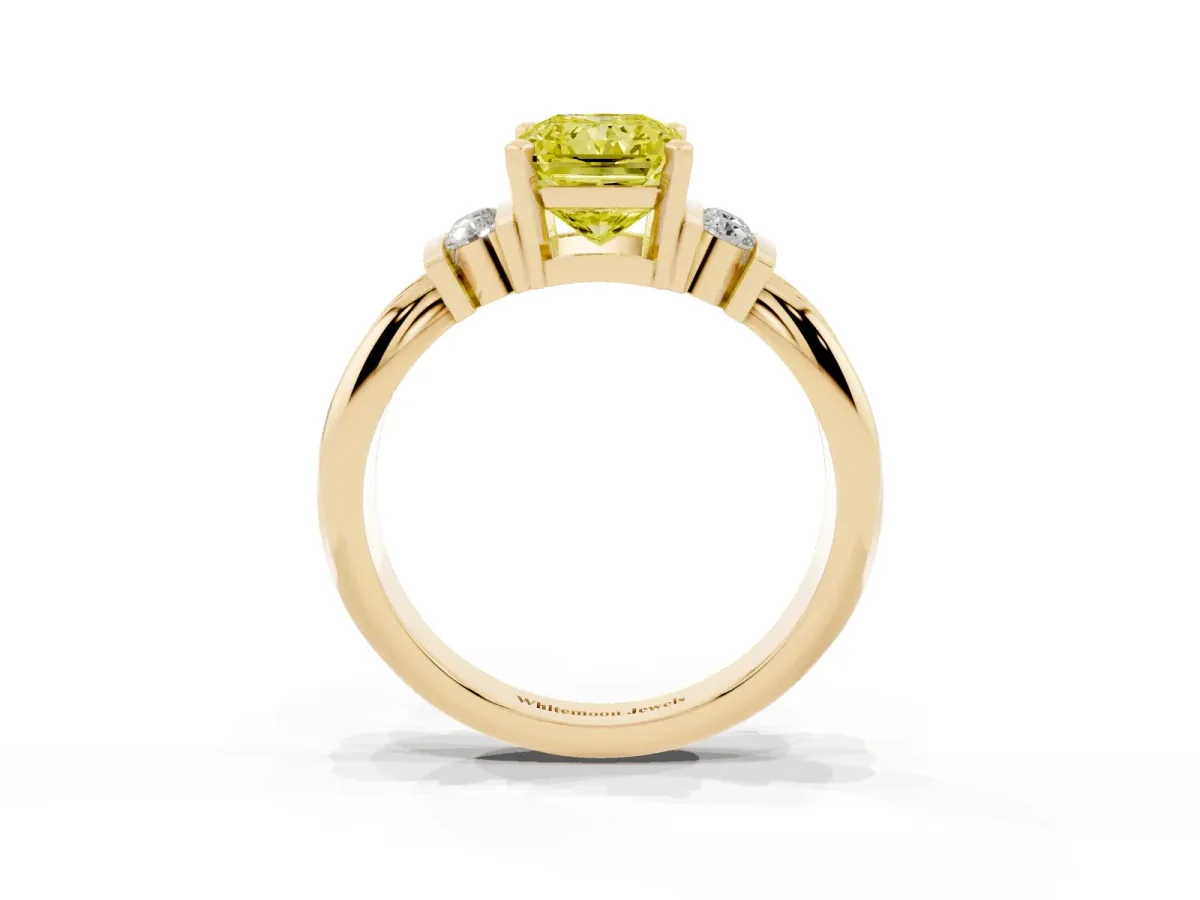 Fancy Yellow Radiant Cut Cut Three-Stone Channel Set Ring with Bar Prongs Yellow gold