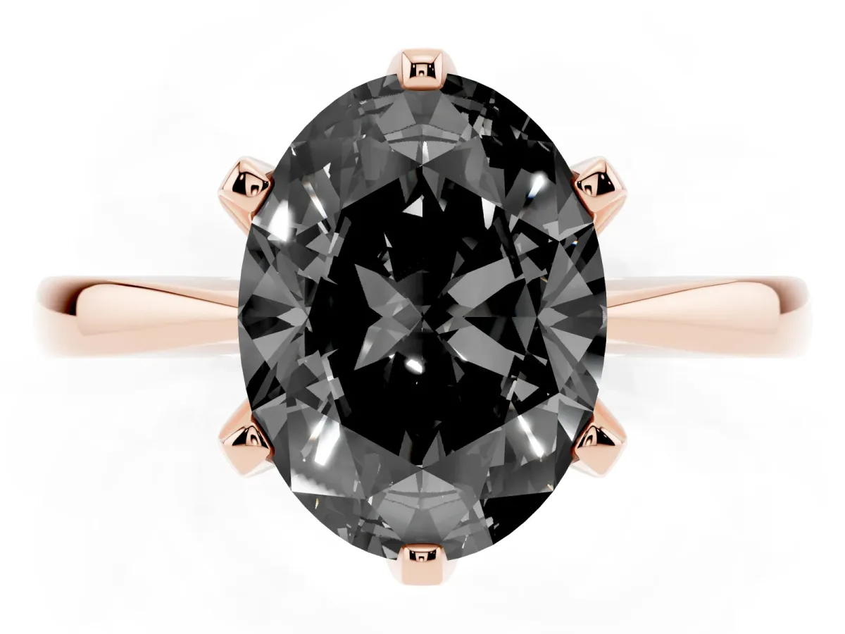 Fancy Black Oval Cut Solitaire Engagement Ring with Six-Prong Setting and Tapered Band Rose gold