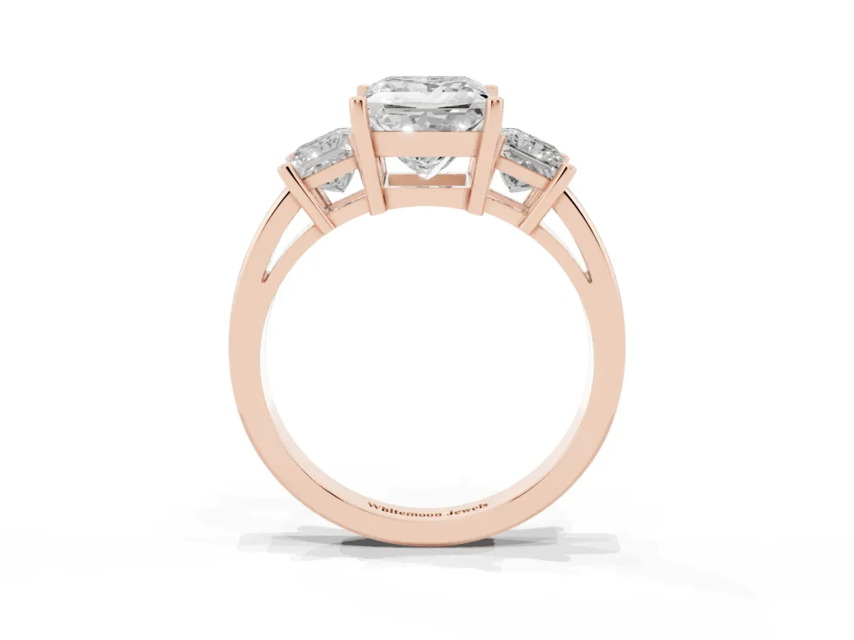 Three-Stone Princess Cut Cut Solitaire Ring with Prong Setting Rose gold