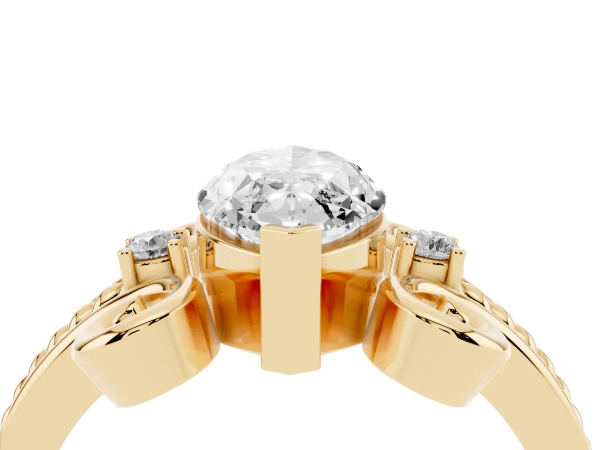 Marquise Cut Solitaire Twisted Band Scroll Prong Ring Yellow gold