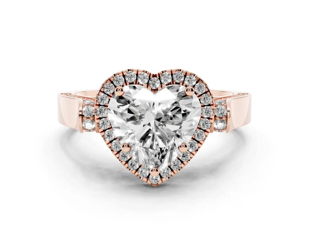 Heart Cut Halo Pave Split Shank Prong Setting Ring Rose gold