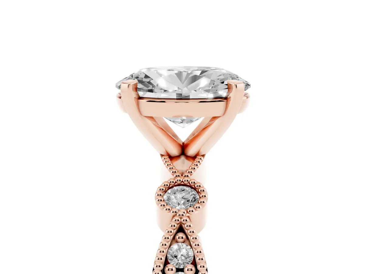 Oval Cut Milgrain Bezel Diamond Engagement Ring with Solitaire Prong Setting Rose gold