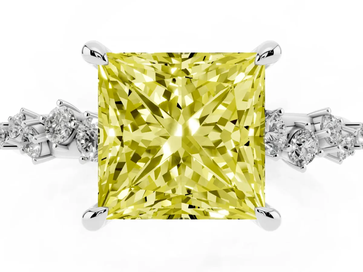 Fancy Yellow Princess Cut Cut Diamond Vine Band with Four-Prong Setting Silver