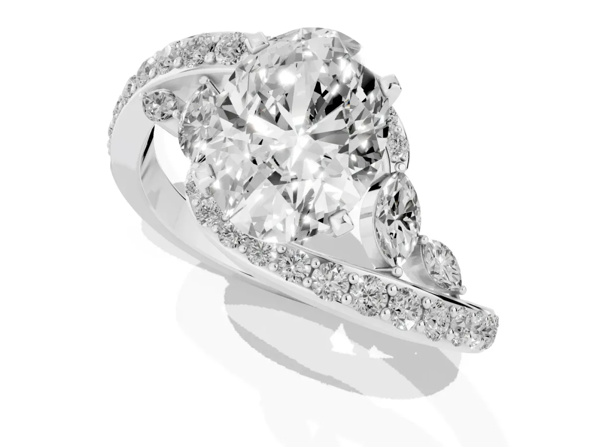 Oval Cut Solitaire with Pavé Twist Band and Four-Prong Setting Silver