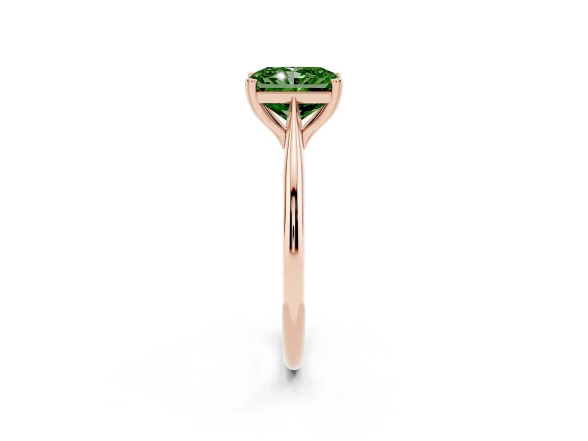 Fancy Green Radiant Cut Solitaire Diamond Ring with Six-Prong Setting and Classic Band Rose gold