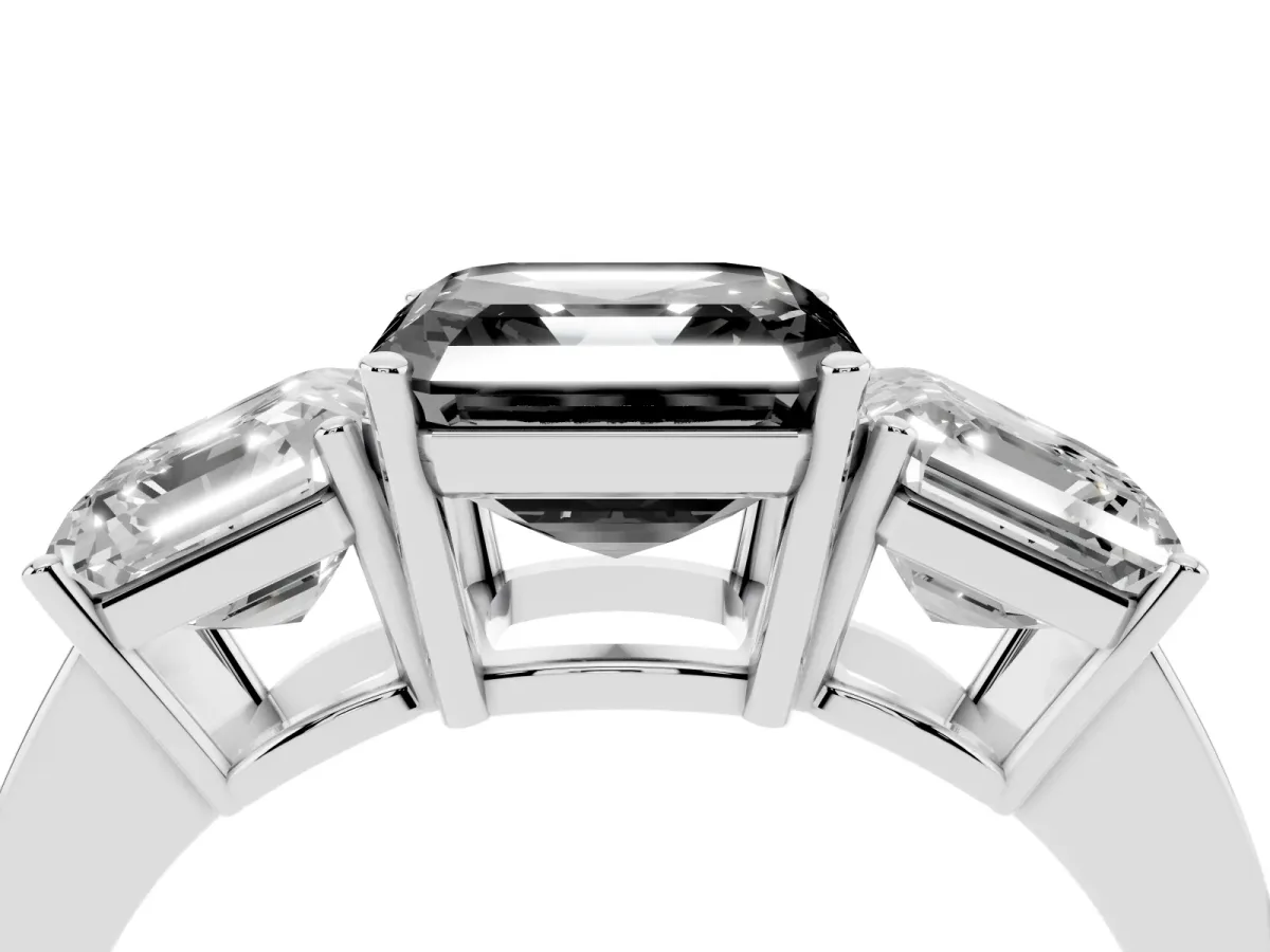 Fancy Black Three-Stone Asscher Cut Cut Diamond Engagement Ring with Flat Band and Four-Prong Setting Silver