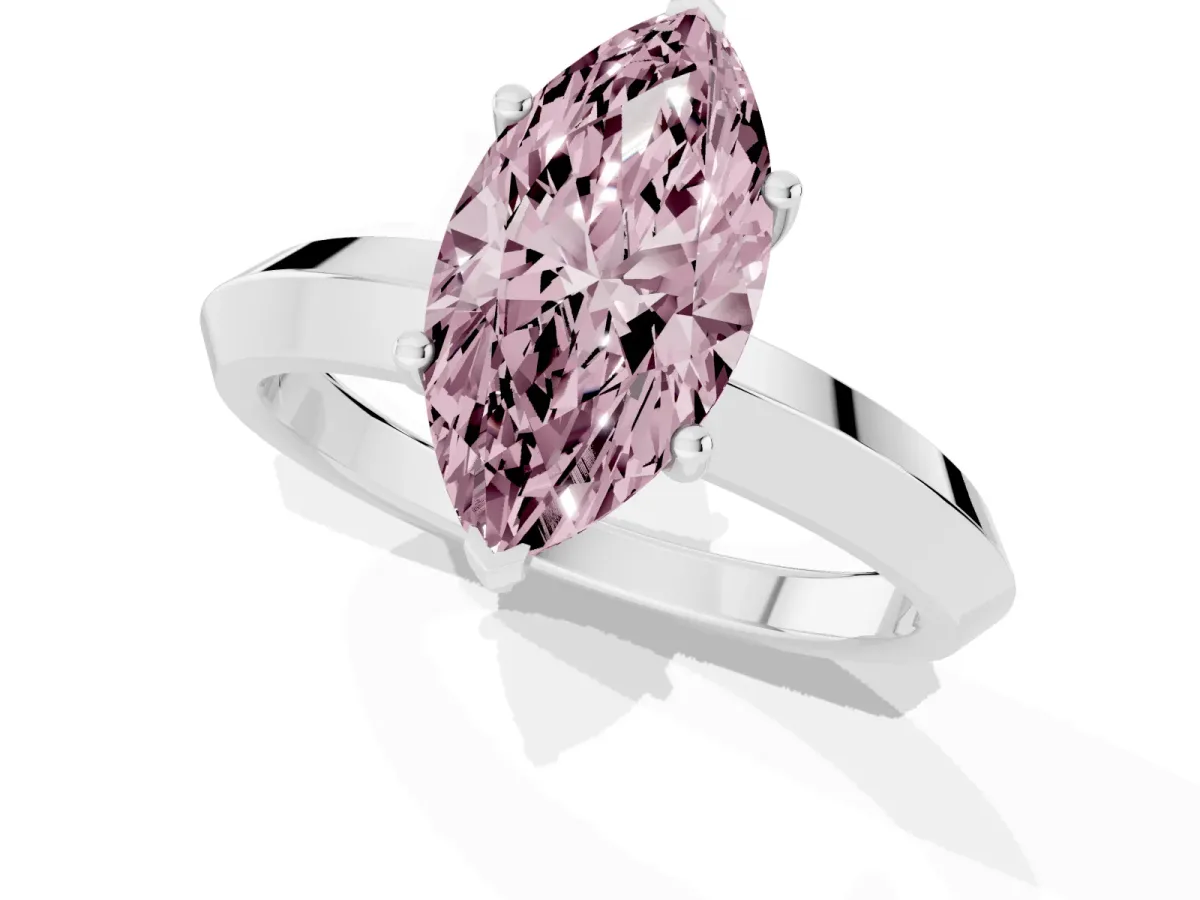 Fancy Pink Marquise Cut Cut Solitaire Engagement Ring with Flat Band and Four-Prong Setting White gold
