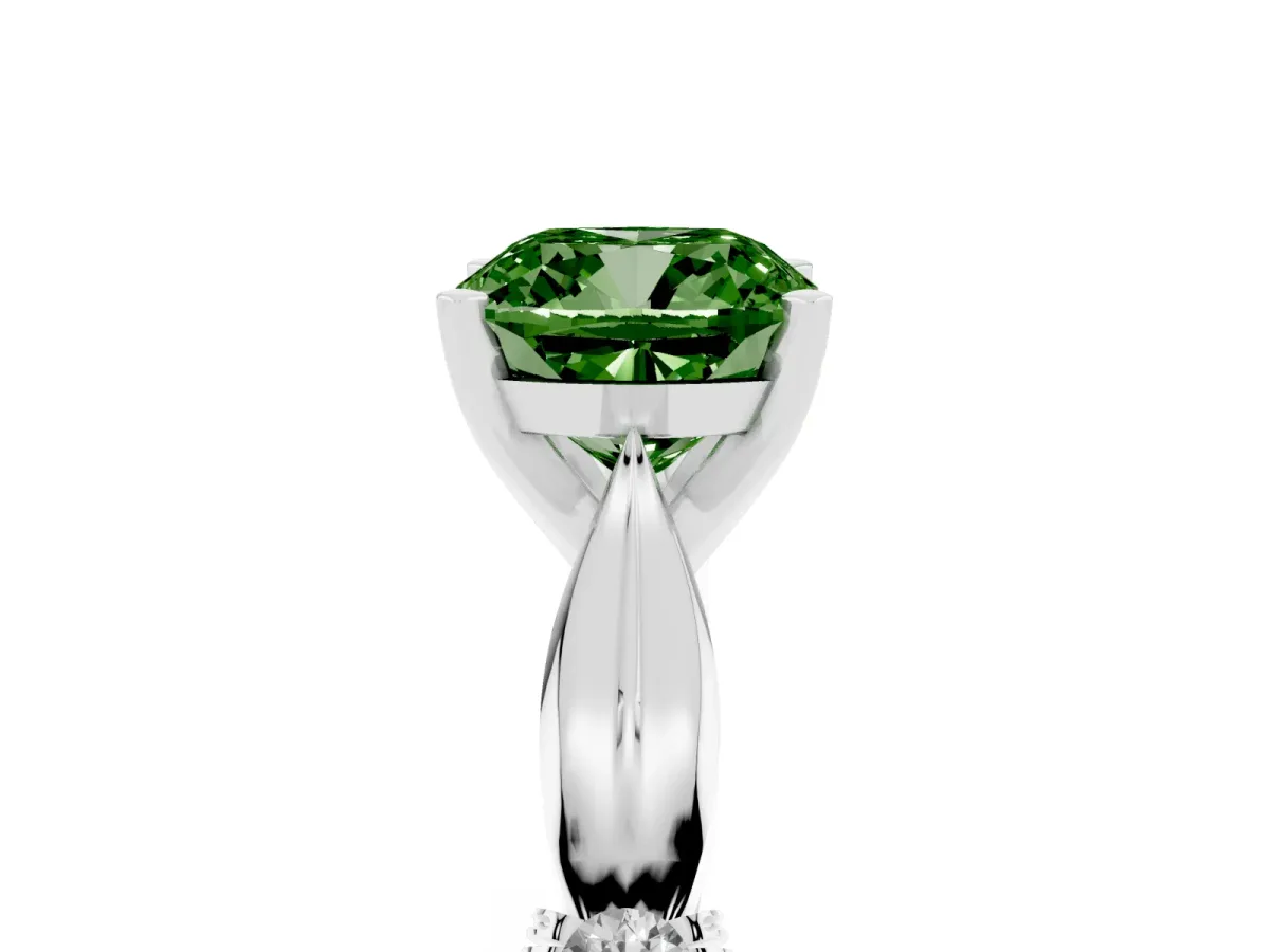 Fancy Green Cushion Cut Solitaire Diamond Twisted Band with Four-Prong Setting Platinum