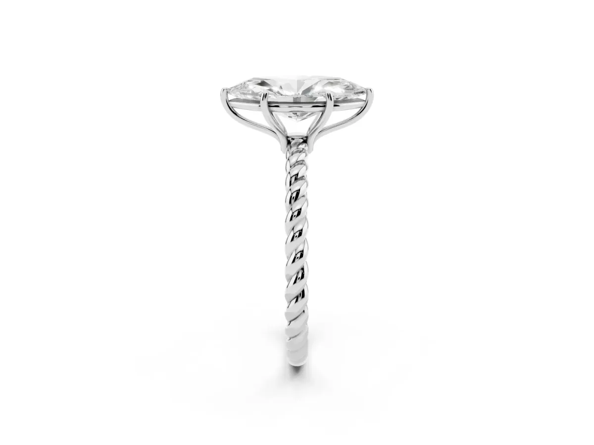 Marquise Cut Solitaire Twist Band Ring with Four-Prong Setting Platinum