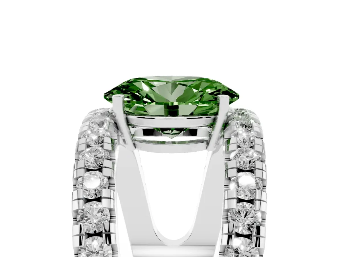 Fancy Green Oval Cut Solitaire Split Shank Pave Diamond Ring Silver