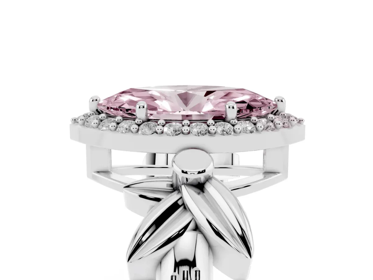 Fancy Pink Marquise Cut Halo Diamond Floral Band with Four-Prong Setting Silver