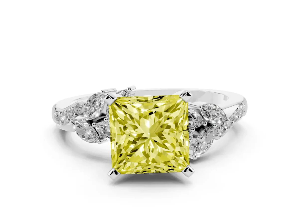 Fancy Yellow Princess Cut Solitaire Marquise Twist Band with Six-Prong Setting Silver