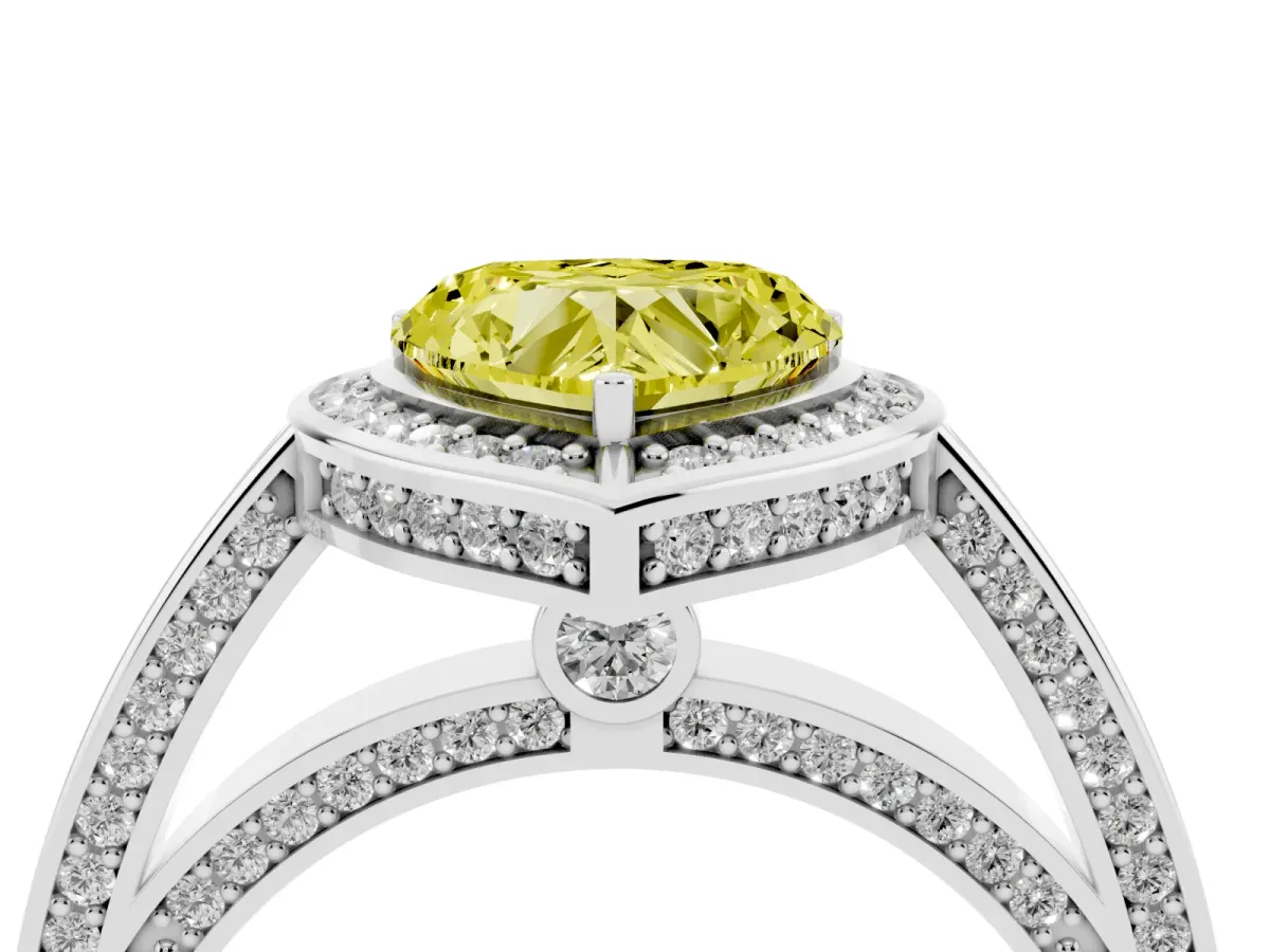 Fancy Yellow Heart Cut Cut Halo Pave Split Shank Prong Setting Ring Platinum