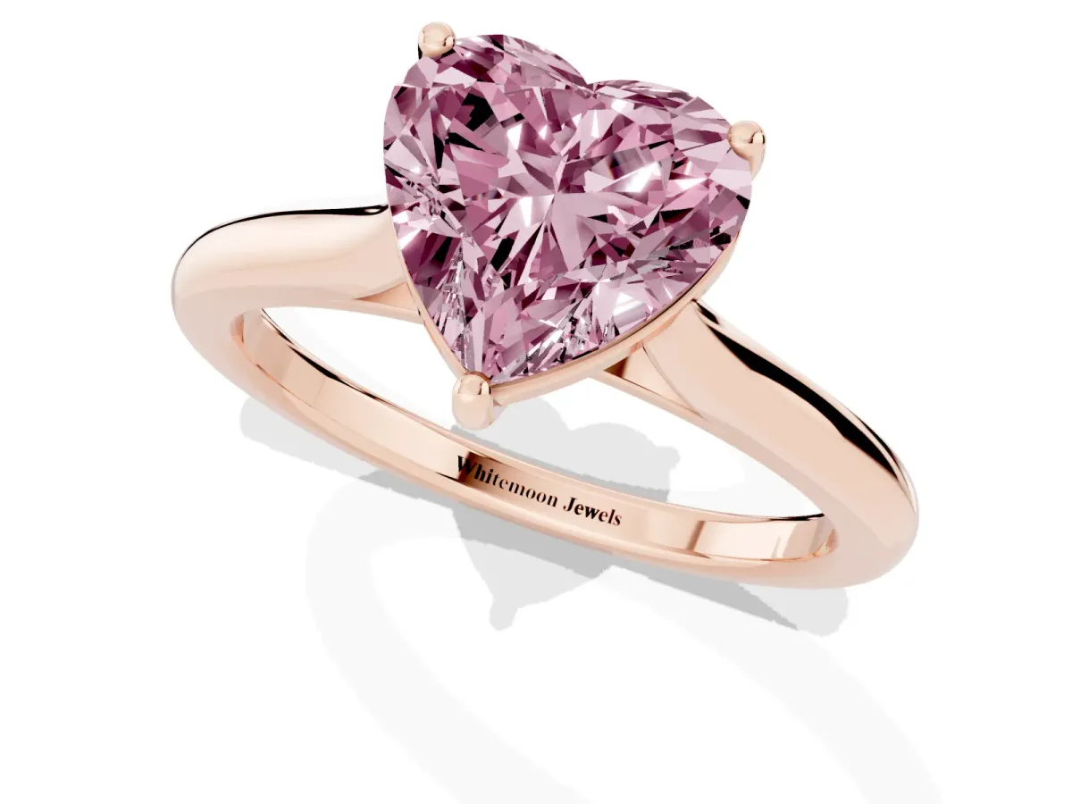 Fancy Pink Heart Cut Cut Solitaire Ring with Cathedral Band and Four-Prong Setting Rose gold