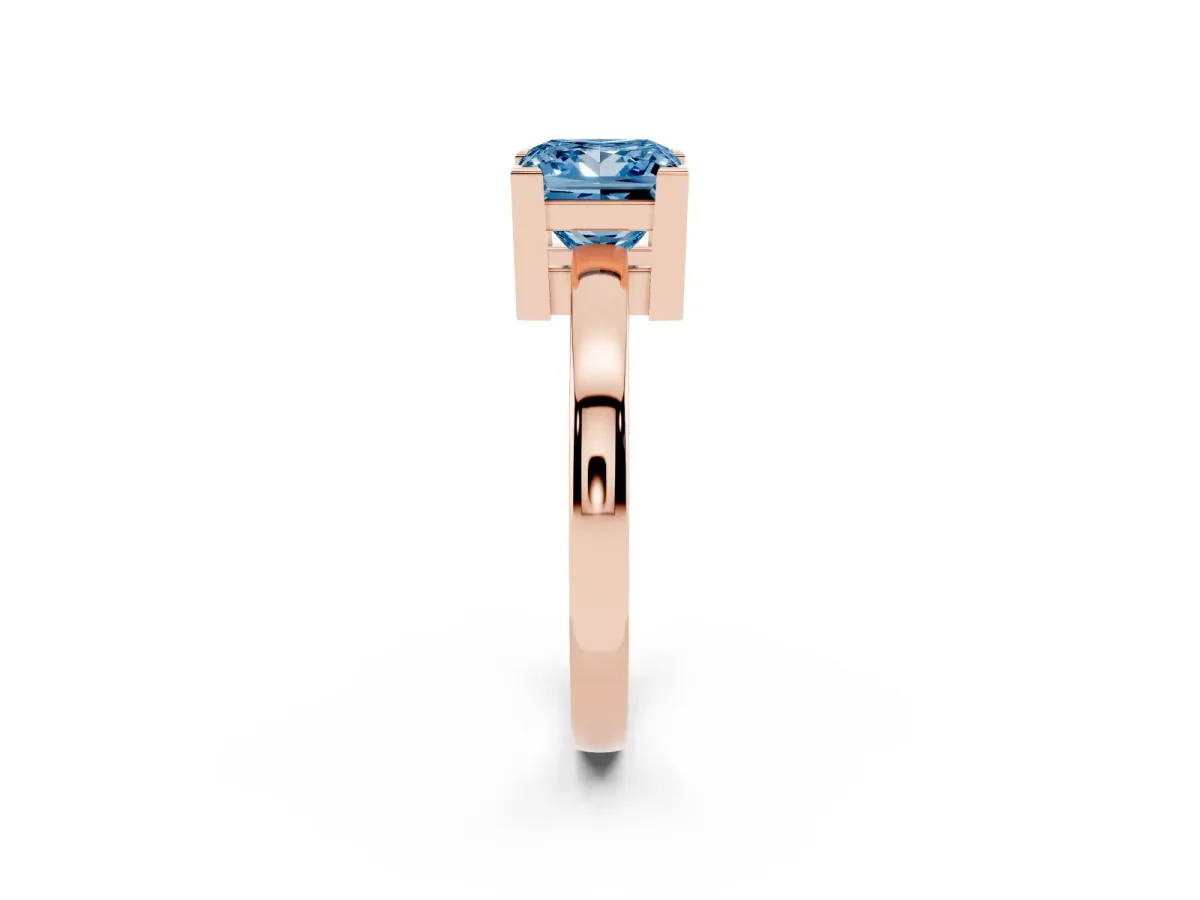 Fancy Blue Princess Cut Cut Solitaire Ring with Four-Prong Setting and Classic Band Rose gold
