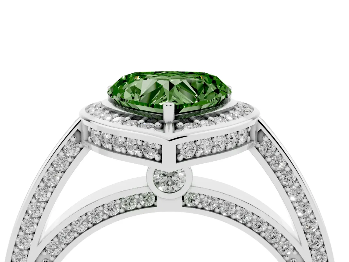 Fancy Green Heart Cut Cut Halo Pave Split Shank Prong Setting Ring White gold