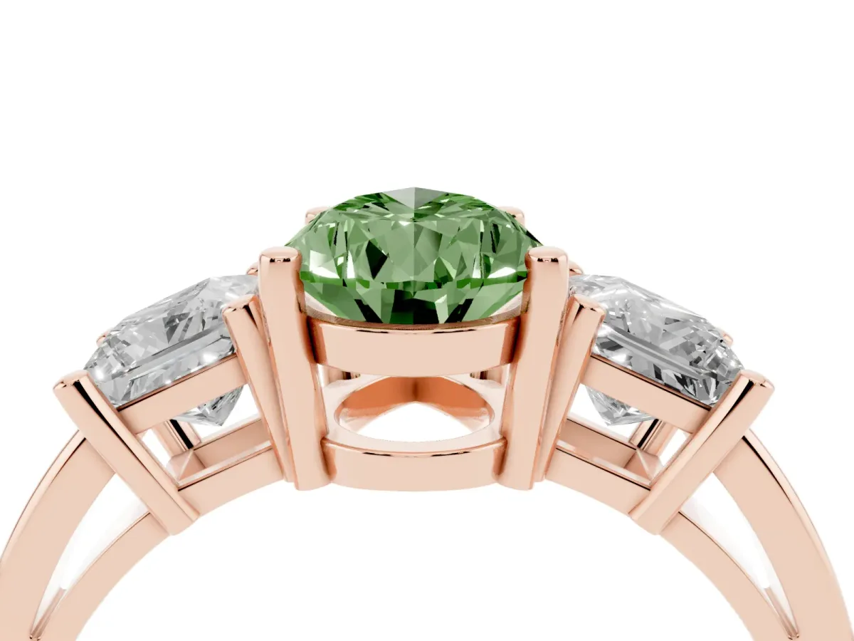 Fancy Green Three-Stone Pear Cut Cut Solitaire Ring with Prong Setting Rose gold