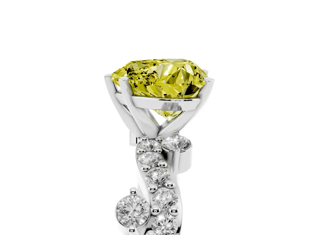 Fancy Yellow Heart Cut Cut Solitaire Diamond Twisted Band with Pave Setting Platinum