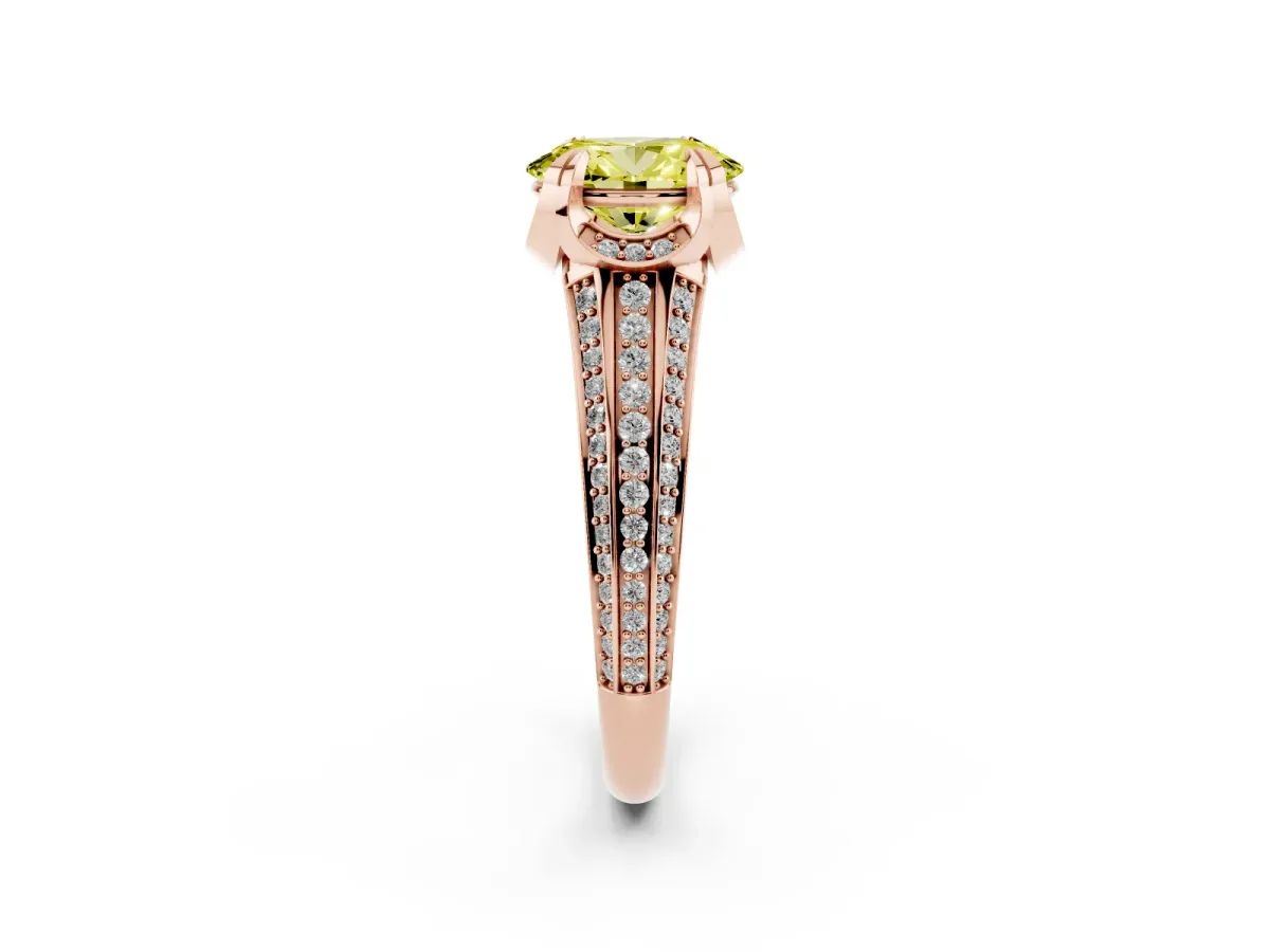 Fancy Yellow Oval Cut Solitaire Pave Split Shank Ring with Four-Prong Setting Rose gold