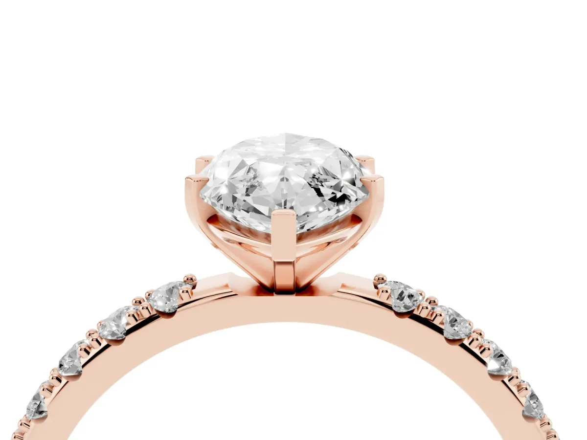 Marquise Cut Diamond Solitaire Pavé Band with Four-Prong Setting Rose gold