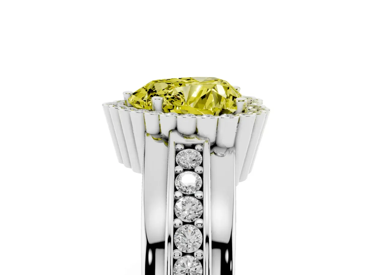 Fancy Yellow Heart Cut Cut Halo Pave Band Four-Prong Ring Silver