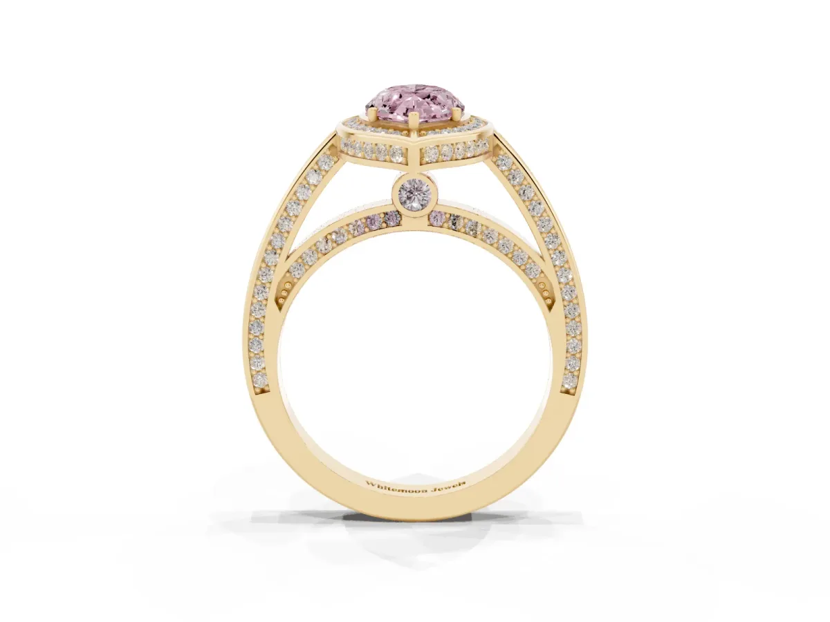 Fancy Pink Marquise Cut Cut Halo Pave Split Shank Prong Setting Ring Yellow gold