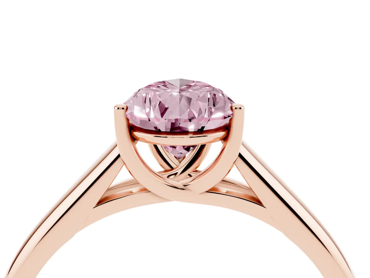 Fancy Pink Pear Cut Solitaire Engagement Ring with Tapered Band and Four-Prong Setting Rose gold