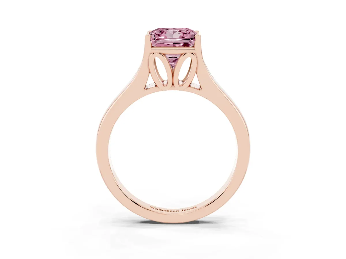 Fancy Pink Princess Cut Solitaire Diamond Ring with Cathedral Band and Four-Prong Setting Rose gold