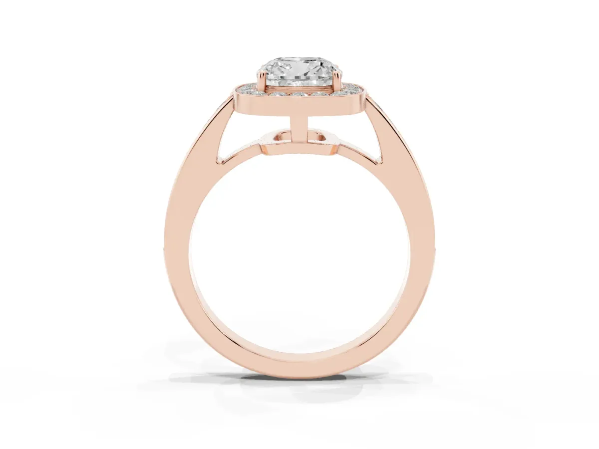 Cushion Cut Halo Pavé Diamond Engagement Ring with Bezel Setting Rose gold